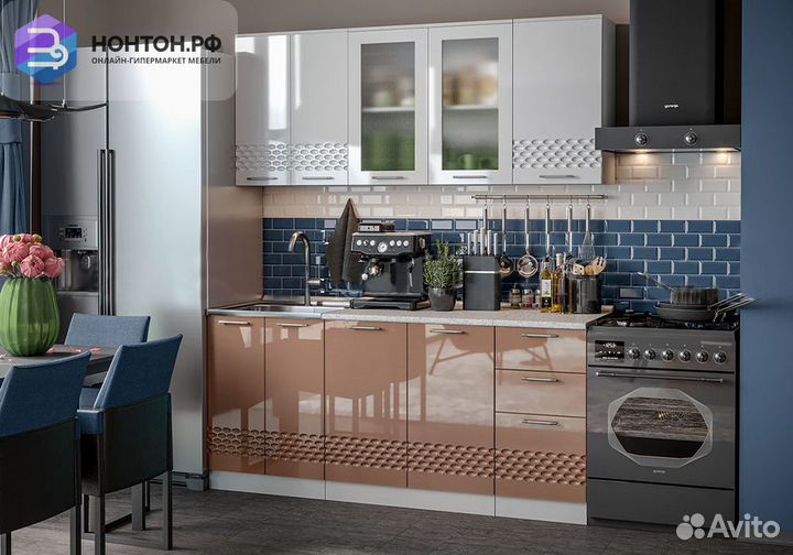 Кухня Волна 1.8 м белый глянец / капучино