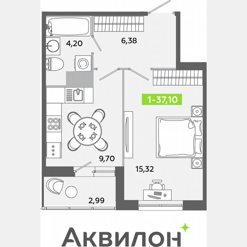 1-к. квартира, 37,1 м², 12/12 эт.