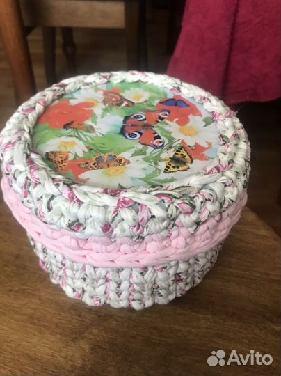 Шкатулка -корзинка из трикотажной пряжи