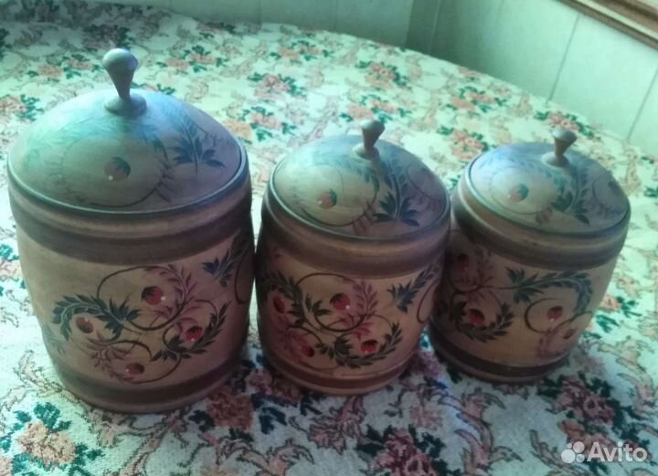 Набор деревянных банок под сыпучее, виниаж, СССР