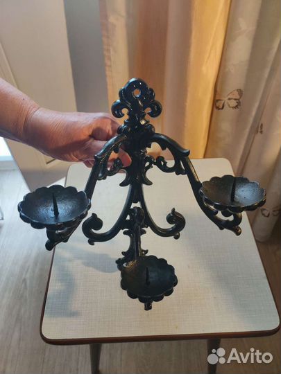 Подсвечник трехрожковый, чугунное литье, Куса,ссср