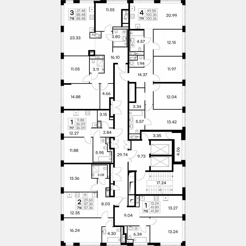 3-к. квартира, 88,9 м², 18/19 эт.