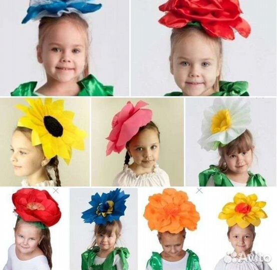 Шляпка цветов ромашка, мак, колокольчик, роза