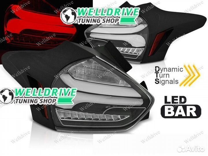 Фонари задние Ford Focus 3 15-18 HB черные SEQ LED