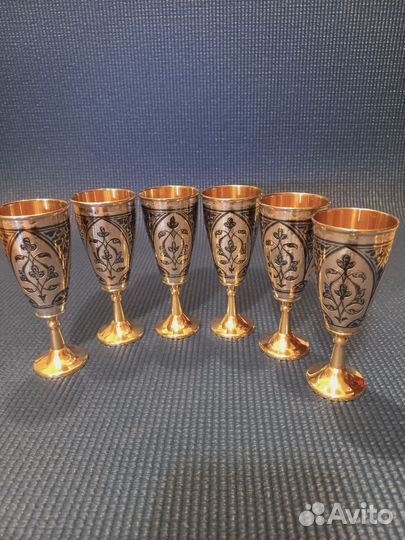 Серебряные бокалы, рюмки Кубачи СССР позолота