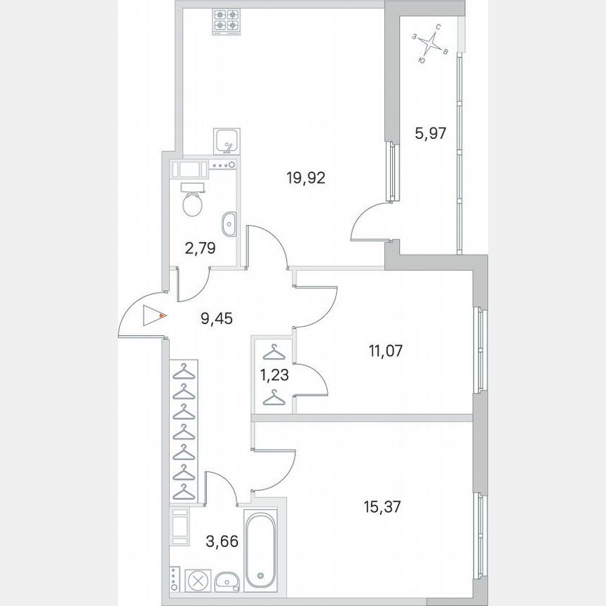 2-к. квартира, 66,5 м², 2/4 эт.