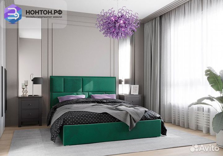 Кровать Стокгольм с подъемным механизмом велюр зел