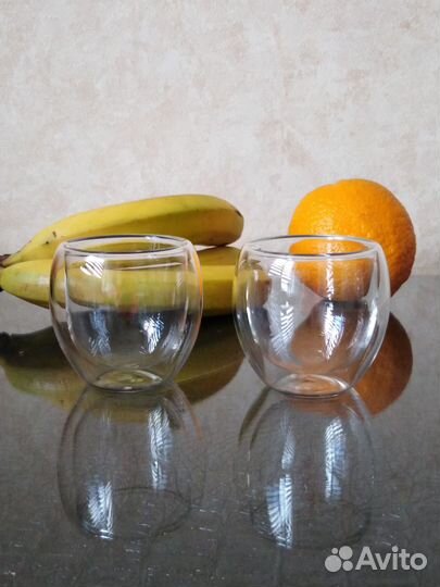 Стаканы из двойного стекла 2шт, 80 мл, новые