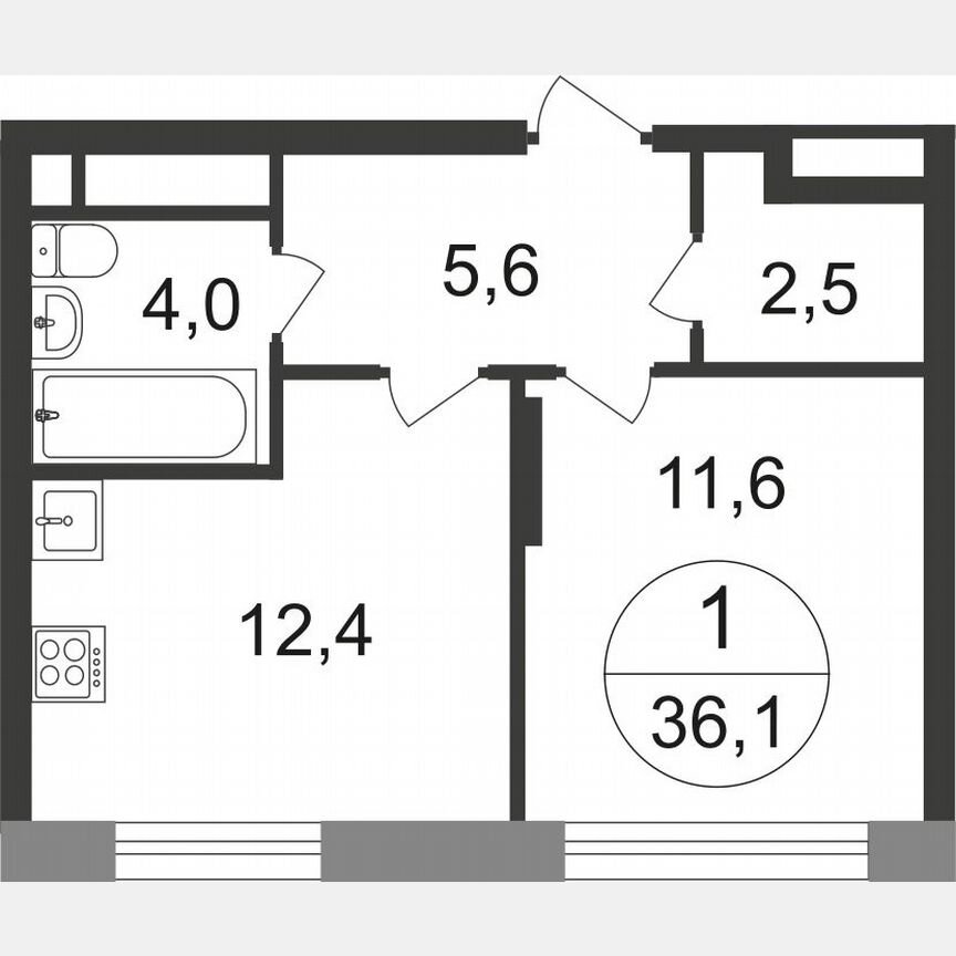 1-к. квартира, 36,1 м², 4/17 эт.