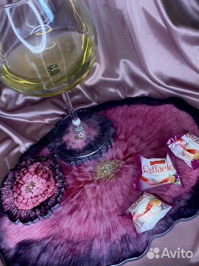 Поднос + 2 шт подставки под бокалы-кружки набор