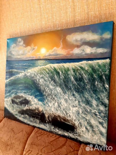 Картина маслом море, закат