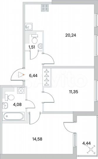 2-к. квартира, 60,4 м², 4/5 эт.