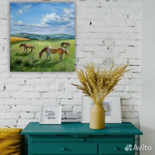 Картина маслом Пейзаж с лошадями