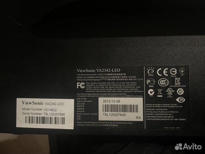 Монитор 23д viewsonic va2342-led