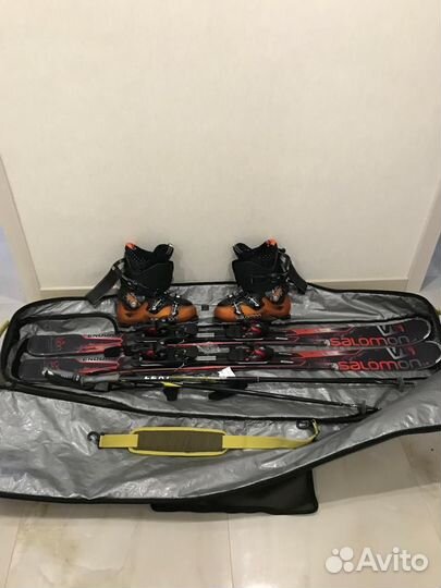 Горные лыжи Саломон, ботинки Саломон, палки чехол