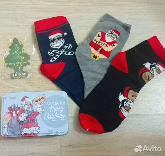 Новогодние носки, мужские,женские, в метал коробке