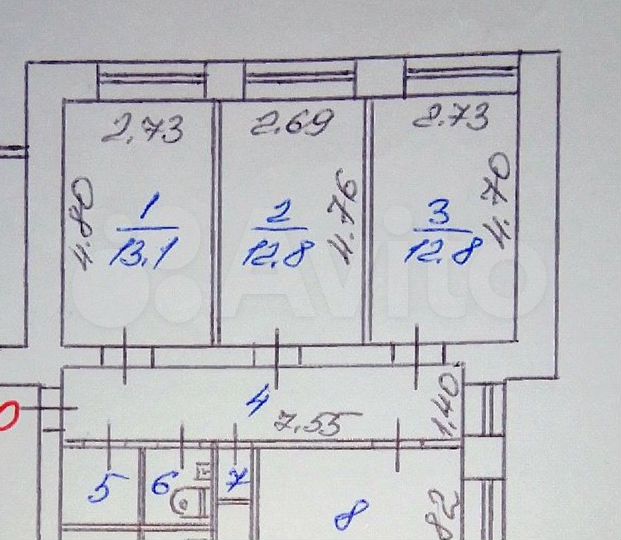 Комната 26 м² в 3-к., 5/5 эт.