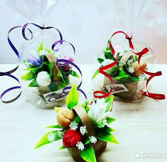 Мыло - букет тюльпанов в корзинке