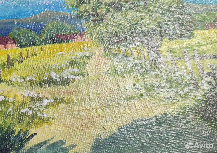 Пейзаж,лето в деревне, картина акрилом на холсте