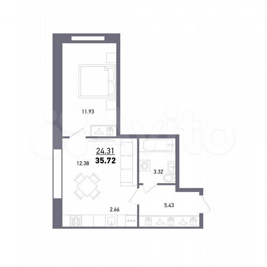 2-к. квартира, 35,7 м², 23/27 эт.