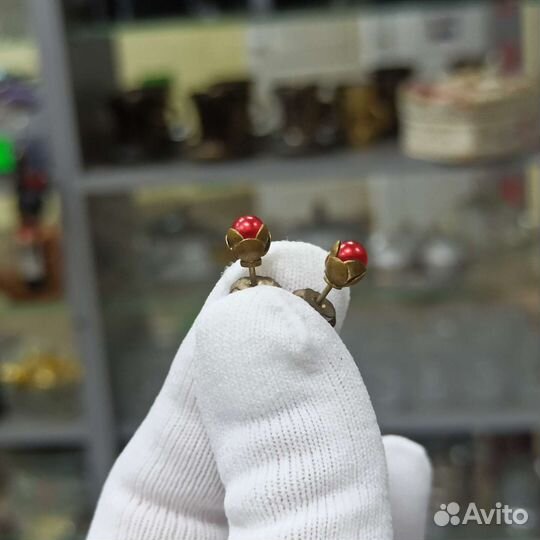 Советские Серьги Красные Цветы Бутоны СССР Ретро