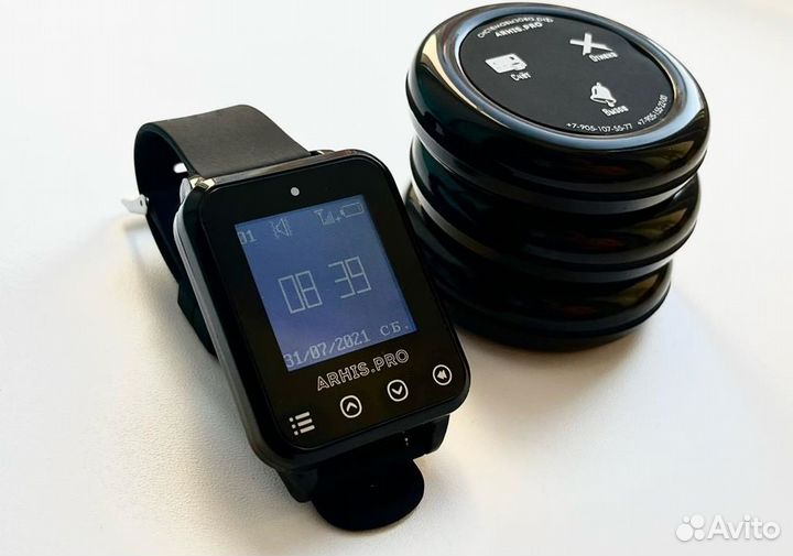 Беспроводная кнопка вызова официанта и часы