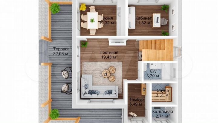 Коттедж 193 м² на участке 9 сот.