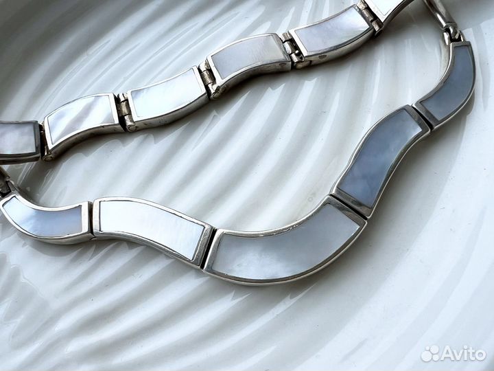 Серебряное колье и браслет с перламутром СССР