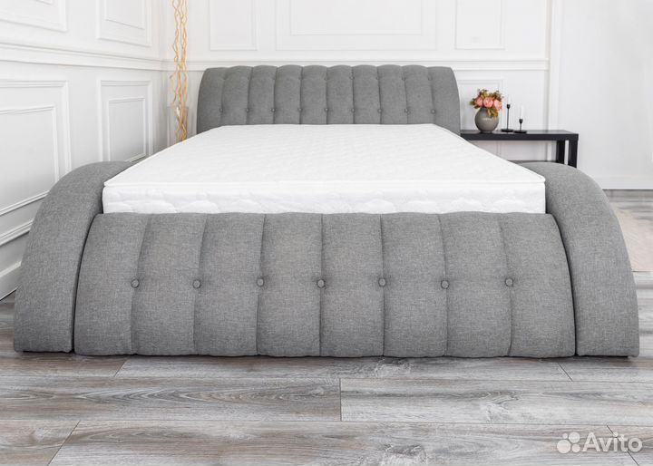 Кровать 200х200 рогожка серая