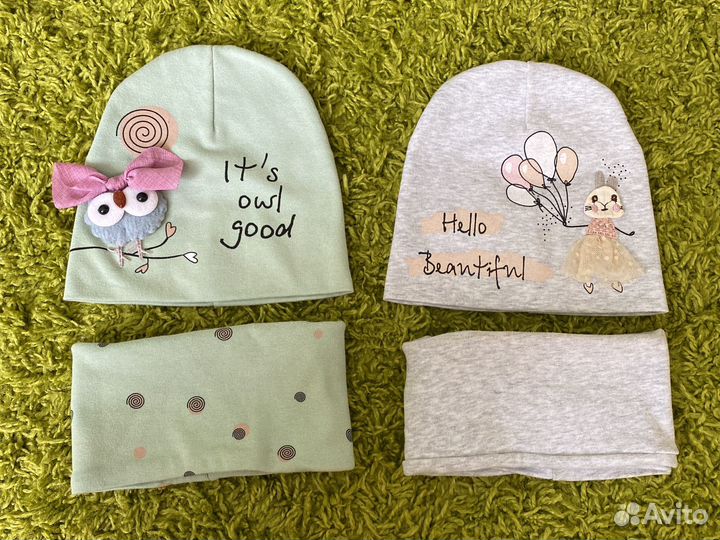 Шапочки трикотажные для девочки р.48-50