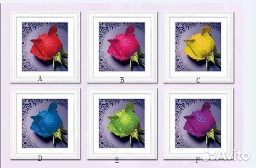 Набор алмазной мозаики Роза желтая, синяя, зеленая