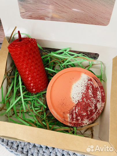 Подарочный набор (свеча + поднос из гипса)