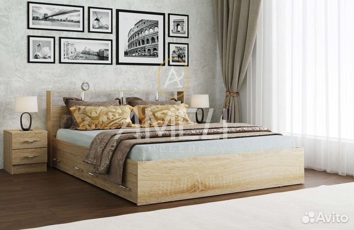 Кровать двуспальная с ящиками