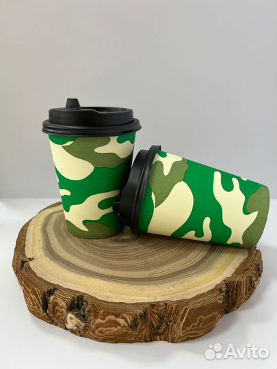 Бумажные стаканчики 350 мл камуфляж/хаки/милитари