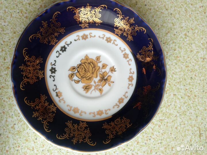 Кофейная пара Золотая роза кобальт Чехия