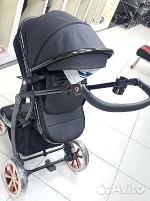 Коляска 3 в 1 эко кожа чёрная