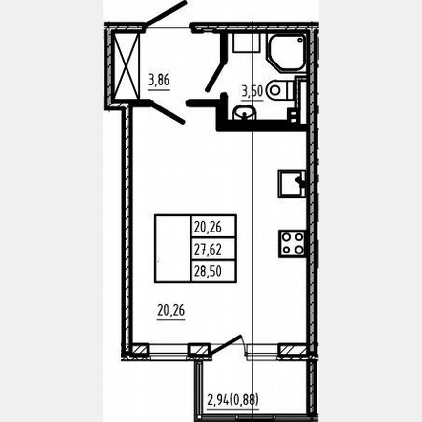 Квартира-студия, 27,6 м², 4/4 эт.