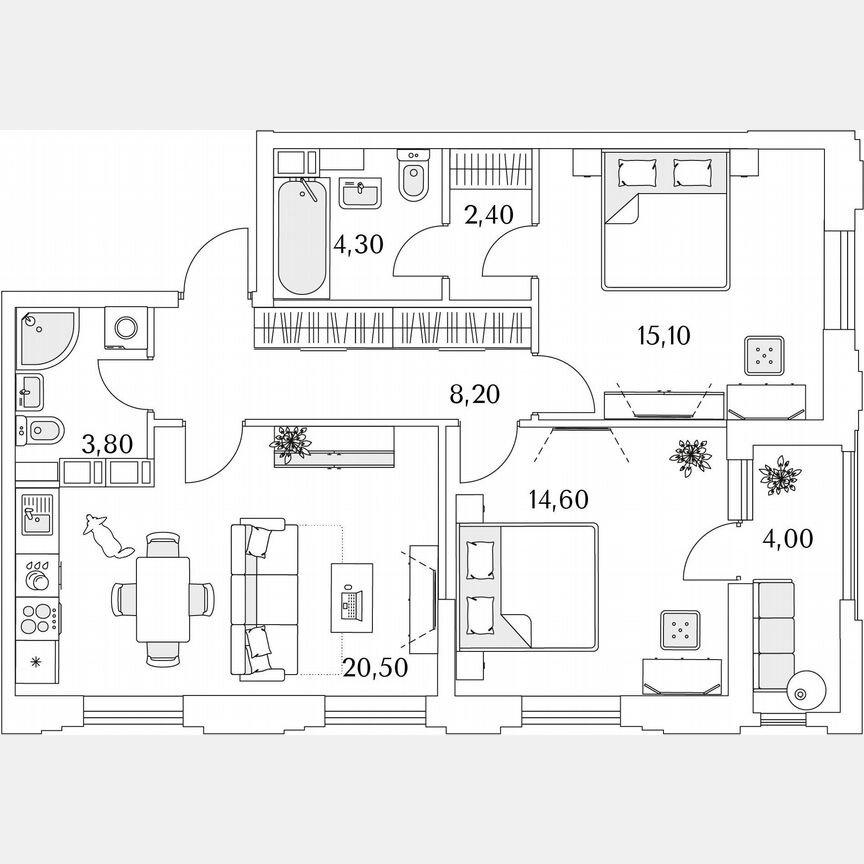 2-к. квартира, 64,7 м², 10/13 эт.
