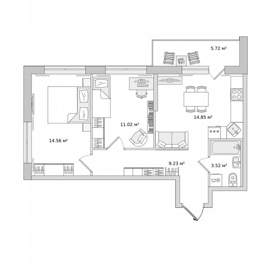 2-к. квартира, 53,5 м², 21/21 эт.