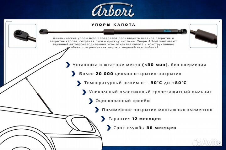 Упоры капота для peugeot 2008, 2020, к-т 2 шт / Пе