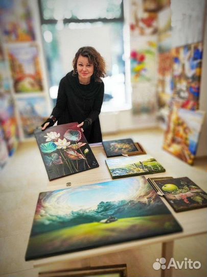 Картина маслом, холст 40х50. Белые лотосы