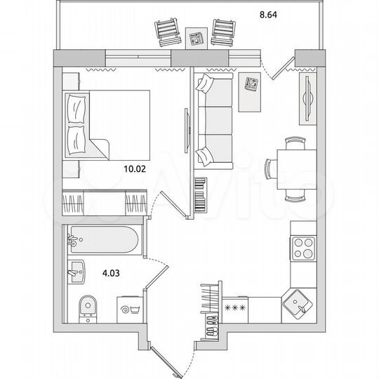 1-к. квартира, 42,3 м², 7/21 эт.