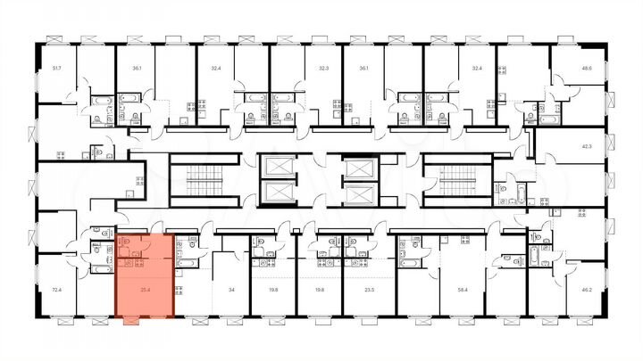 Квартира-студия, 25,4 м², 32/33 эт.
