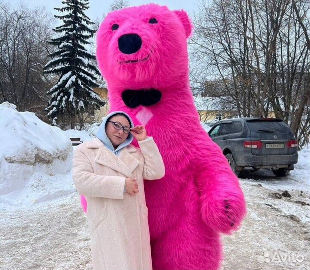 Надувной костюм Розовый мишка Ростовая кукла