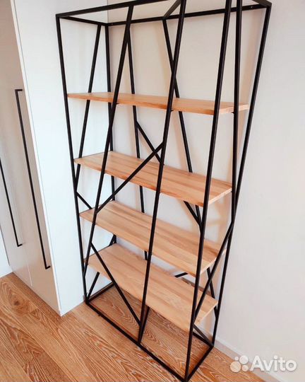 Стеллаж металлический с деревянными полками