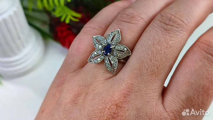 Кольцо с природным сапфиром 0,6ct, 5,18гр, s925