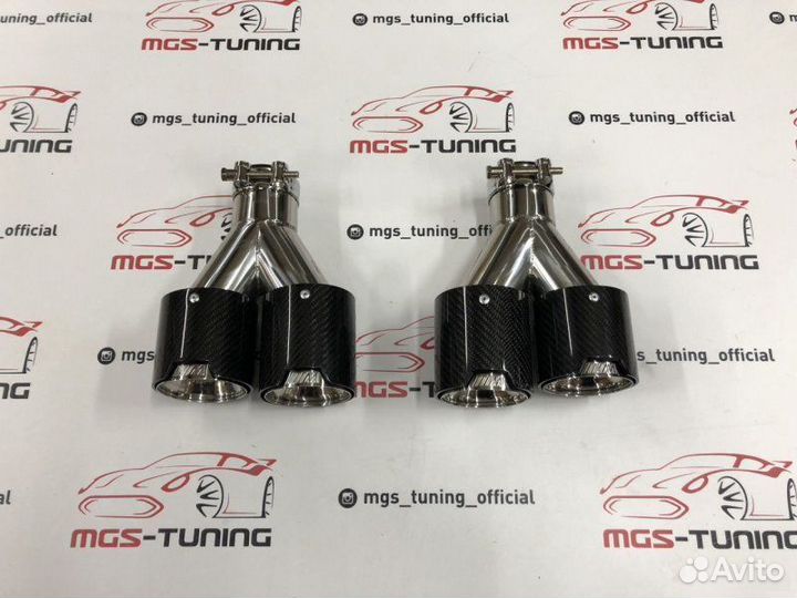 Насадки на выхлоп BMW карбон двойные с лого M