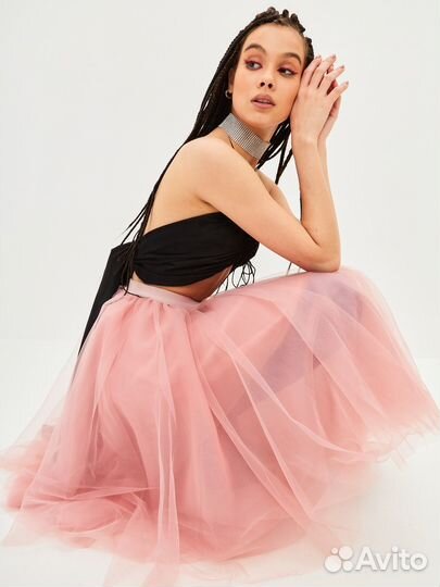 Юбка миди розовая пудра из фатина