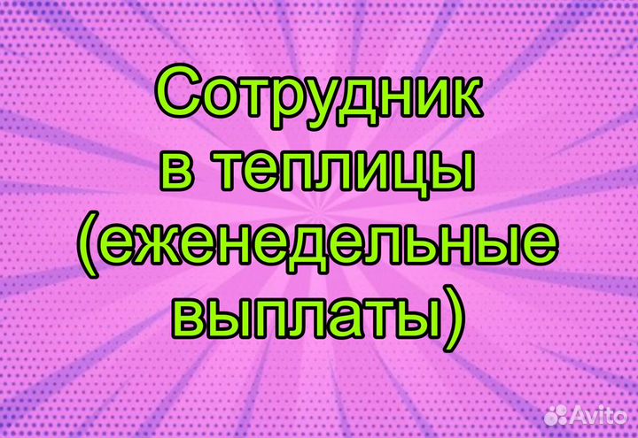 Сотрудник в теплицы (выплаты еженедельно)