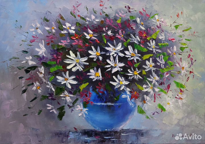 Картина маслом Полевые цветы Ромашки